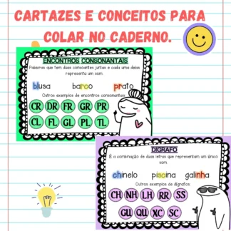 Cartazes e conceitos para colar no caderno Dígrafo e Encontro Consonantal