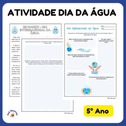 Atividade para o 5 ano sobre o Dia Internacional da Água.