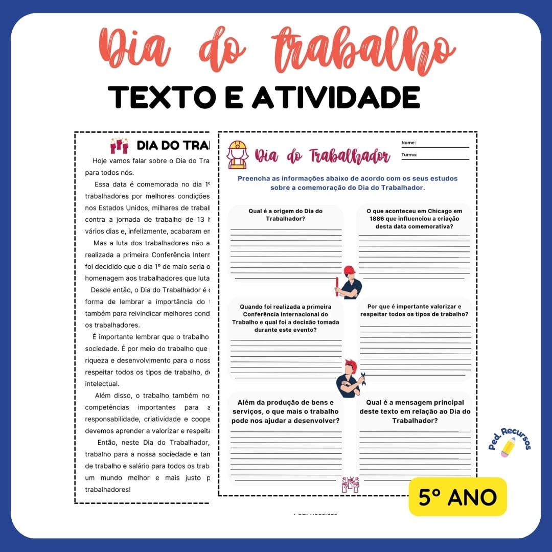 Atividade dia do trabalho para o 5 ano.