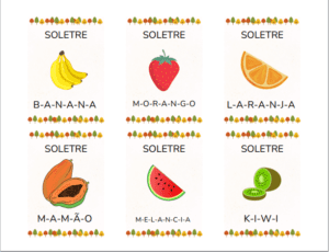 Soletrando frutas, verduras e legumes