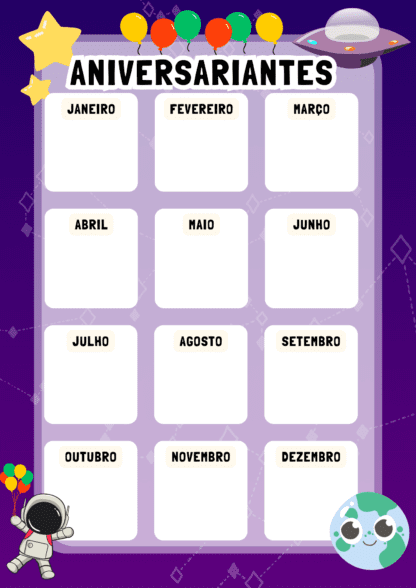 CARTAZ DE ANIVERSARIANTES ASTRONAUTA