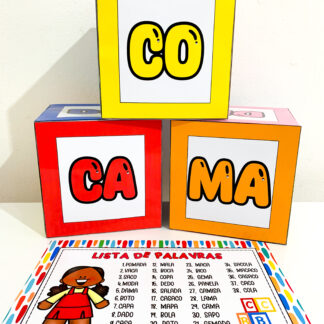 Kit Dado das Sílabas para trabalhar leitura e escrita de palavras com crianças da Educação Infantil e das séries iniciais do Ensino Fundamental