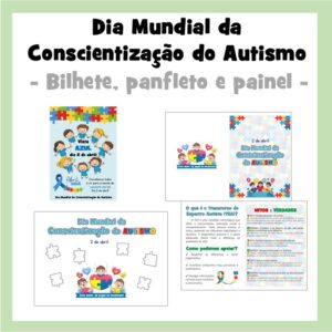Dia Mundial da Conscientização do Autismo – bilhete, painel, panfleto.