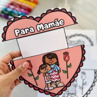 💌 Cartão Envelope Coração – Dia das Mães / Quem cuida de mim (Colorida e Para Colorir) 