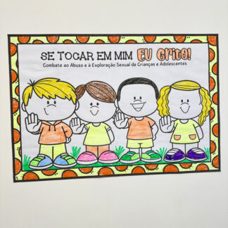 Cartaz colaborativo para colorir para trabalhar o tema “Maio Laranja”